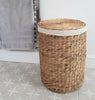 Wicker Laundry Basket Round Cotton Lined Bathroom Bedroom Natural Water Hyacinth