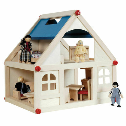 13pc Children's Toy Wooden Doll House With Furniture & Figures People Kids Fun