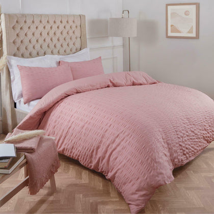 Highams Seersucker Duvet Cover with Pillowcase Bedding Set Silver White Charcoal