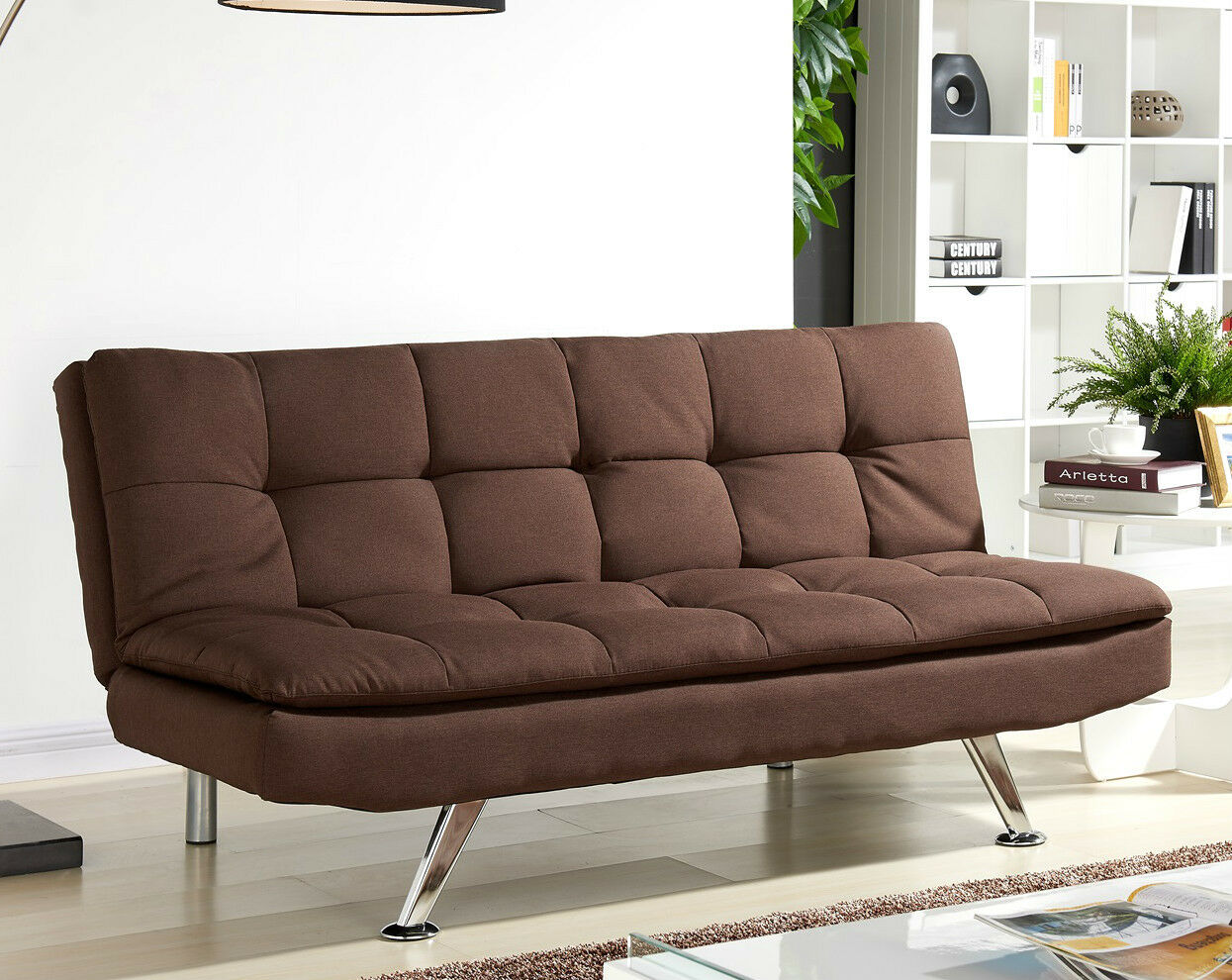 Padded Sofa Bed Fabric 3 Seater Padded Sofabed Suite Chrome Legs Cube Design New