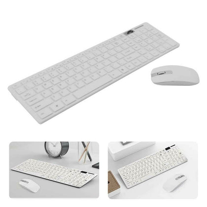 Slim 2.4G Wireless Keyboard Cordless Optical Mouse for PC Desktop White