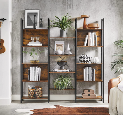 Large Industrial Bookcase Rustic Metal Ladder Shelf Unit Vintage Display Cabinet