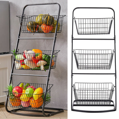 3 Tier Metal Kitchen Fruit Vegetables Basket Magazine Newpaper File Holder Stand