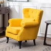 Yellow Linen Fabric Wing Back Armchair Button Studded Sofa Accent Cushion Chair