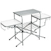 Folding Camping Table Height Adjustable Picnic Table W/ 2 Side Tabletops Hooks