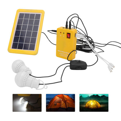 LED solar panel emergency system kit charging generator with two bulbs