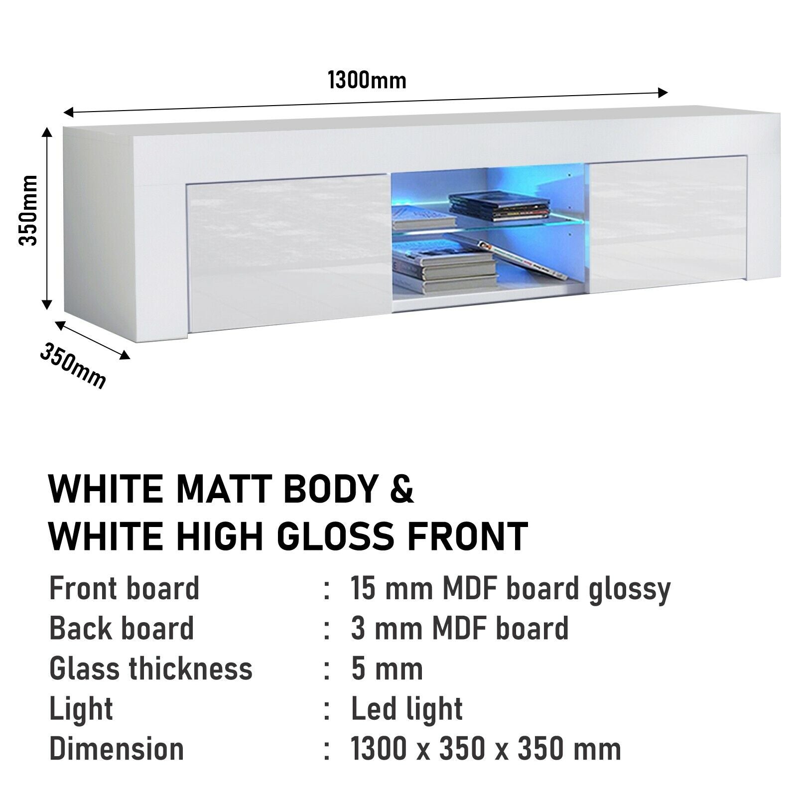 130cm Modern TV Unit Cabinet TV Stand Matt Body & High Gloss Doors Led –  Quildinc