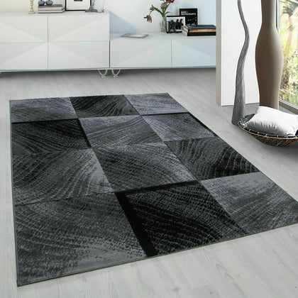 CHECK 8003 MODERN DESIGN RUG BLACK GREY SOFT LARGE FLOOR BEDROOM CARPET RUGS