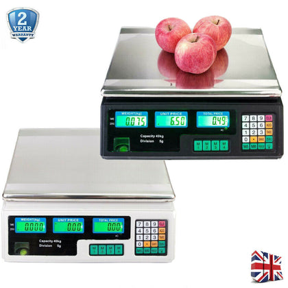 40kg Electronic Price Scale Digital Commercial Food Meat Weighting Shop Retail
