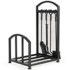 Fireplace Log Rack Fireside 5 PCS Firewood Holder with Tong Brush Shovel Poker