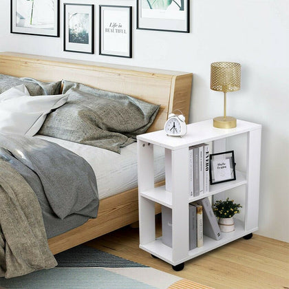 Bedside Table Small Side End Table Nightstand Storage Organizer Cabinet W/Wheels