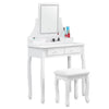 White Mirror Dresser Dressing Table With LED Light Upholstered Stool 4 Drawers