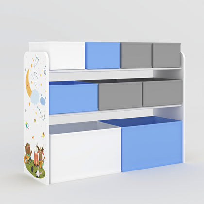 Childrens Storage Shelf Kids Bookshelf Rack w/ 9 Toy Organizer Boxes Playroom