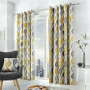 Grey Mustard Lennox Geometric Ogee Print Lined Eyelet Top/Ring Top Curtains Pair