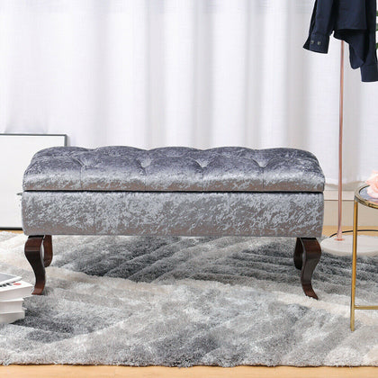 Crushed Velvet Footstool Storage Case Long Bench Piano Seat Make-up Chairs