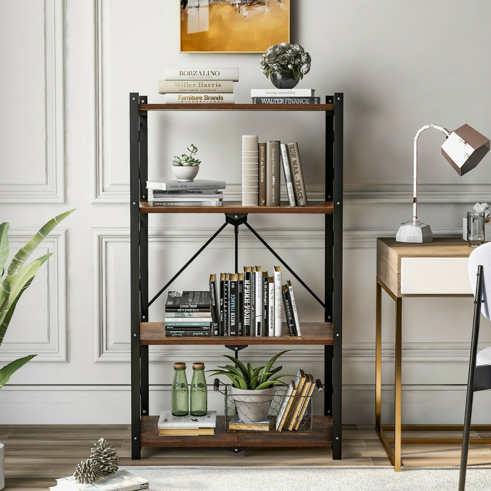4-Tier Foldable Bookcase Ladder Shelf Bookshelf Plant and Flower Stand Storage