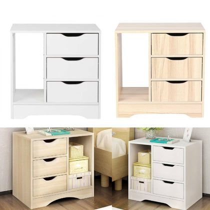 White Bedside Table Cabinets 3 Drawers Bedroom Premium Quality Table Nightstand