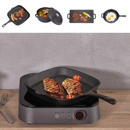 Cast Iron Skillet Frying Pan Pancake Griddle BBQ Premium Quality Multi-Choice UK