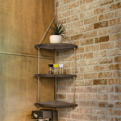 Triple Hanging Shelf Wall Mounted Rope Shelving Nordic Style Wall Home Decor