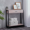 Retro Slim Console Table Wood & Metal Hallway Table With Storage Drawer Shelf