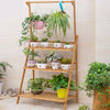 Height Adjustable Wooden Plant Stand Flower Pots Ladder Shelf with Hanging Rack