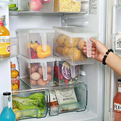 4PCS Clear Fridge Box Holder Kitchen Organiser Food Cupboard Storage Container