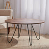 Short Round Coffee Table Rustic Wooden Sofa Side Tea Table w/ Metal Hairpin Legs