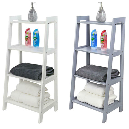 4 Tier Wooden Ladder Storage Shelf Bathroom Unit Bookcase Display Stand