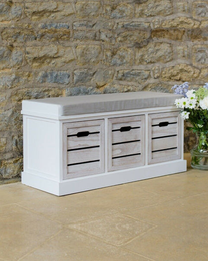3 Drawer Wooden Crate Bench Slatted Seating Hallway Bedroom Storage
