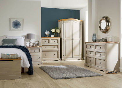 Grey Corona Pine Bedroom Furniture Wardrobe Chest of Drawers Ottoman Bedside
