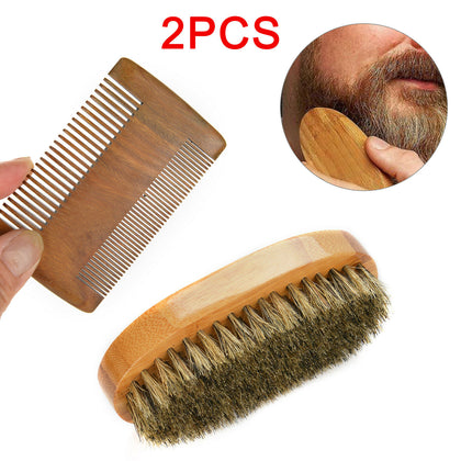 Gents Mens Boar Bristle Shaving Moustache Beard Brush And Comb Set Kit Wooden
