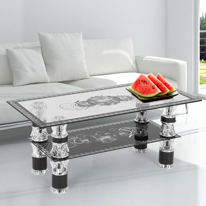 Glass Coffee Tables with Shelf Rectangle Modern Contemporary For Living Room