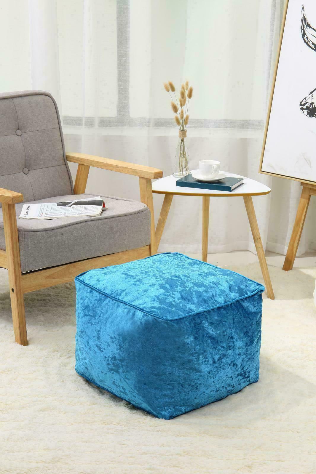 NEW LUXURY CRUSHED VELVET SOFT BEAN BAG CUBE FOOT STOOL REST POUFFE OTTOMAN