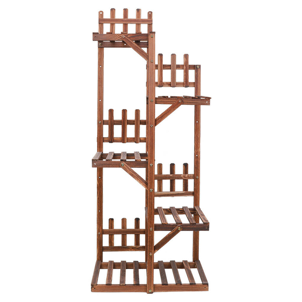 52" Height 5 Tiers Flower Rack Wooden Corner Plant Stand 6 Potted Shelf Terrace
