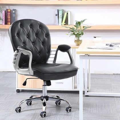 Office Chair With Armrest Padded Swivel Chairs PU Leather Computer Armchair Home
