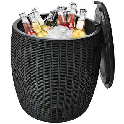 45L Patio Cool Bar Table Outdoor Cooler Ice Box w/ Lid Side Handles & Buckle