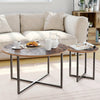 2x Round Industrial Coffee Table Nesting Tea Side Sofa Table with Metal Stand