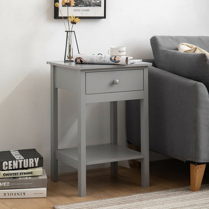 Woodluv Bedside Drawer with Shelf Cabinet Side Table Storage Unit - Grey