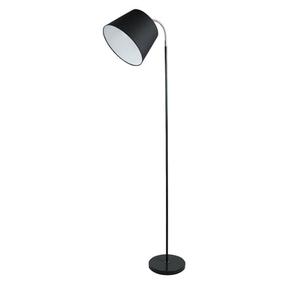 Black - Chrome Floor Lamp Adjustable Head With Black Textile Light Shade H142cm