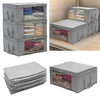 3x Grey Clothes Storage Bags Ziped Organizer Underbed Wardrobe Cube Closet Boxes