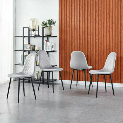 Set of 4 Argyle Velvet Dining Chairs w/ Metal Leg Padded Side Chair Home Kitchen