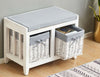 Painted Wooden Hallway Bench Seat 3 or 2 Baskets Pull-Out Storage Cushioned Top