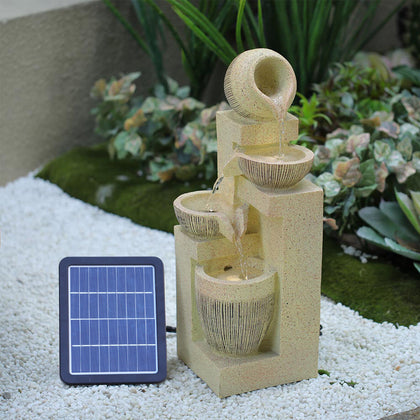 Solar 4 Bowls Fountain Outdoor Garden Water Feature LED Statues Home Decoration