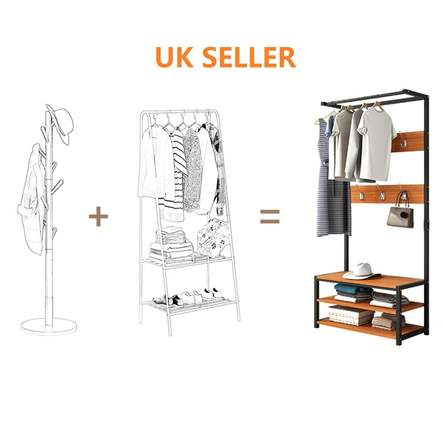 Vintage Coat Rack Hat and Coat Stand with Hooks Storage Shelves Hall Tree 170cm