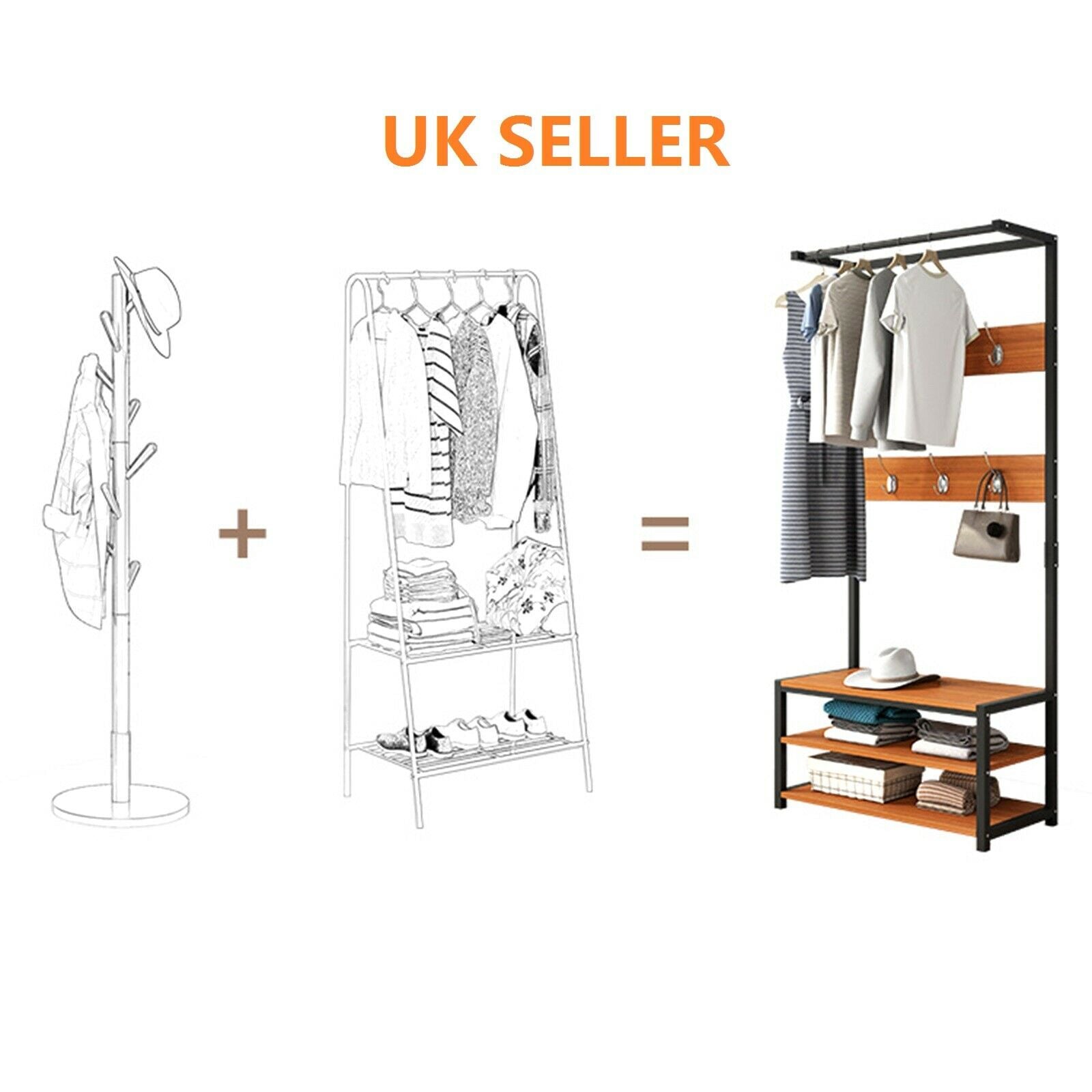 Vintage Coat Rack Hat and Coat Stand with Hooks Storage Shelves Hall Tree 170cm