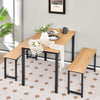 3 PCS Dining Table Set Dining Table & 2 Benches Kitchen Space-Saving Furniture
