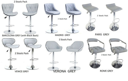 2 x GREY EXECUTIVE GAS LIFT BAR STOOLS, BREAKFAST KITCHEN BAR ETC, 6 DESIGNS