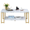 2-Tier Coffee Table Faux Marble Accent Rectangular Cocktail Table Tea Table