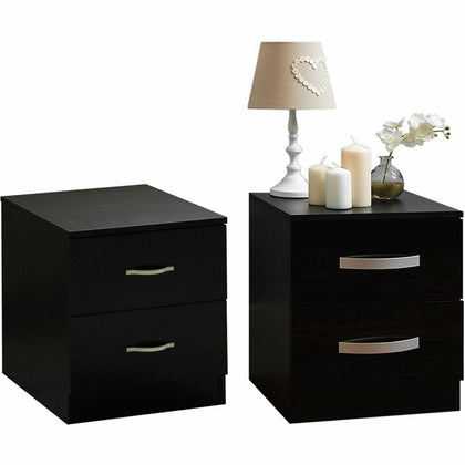 Riano Hulio 2 Drawer Chest Wood High Gloss Bedroom Furniture Storage Unit Black