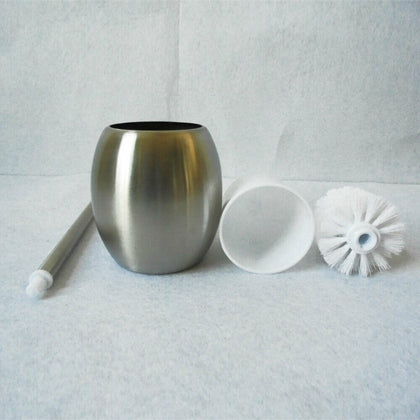 UK Stainless Steel Bathroom Toilet Brush Round Holder Free Standing Cleaning Set